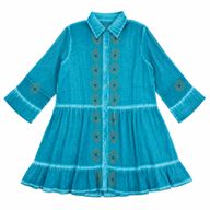 (M-L) Nomad Sari dans la collection On the Med - Robe tunique - Turquoise avec imprimé bloc œil protecteur
