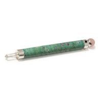 Bâton Cœur Verdoyant - Rubis-Fuchsite et quartz rose, boule de cristal au sommet - 23 cm