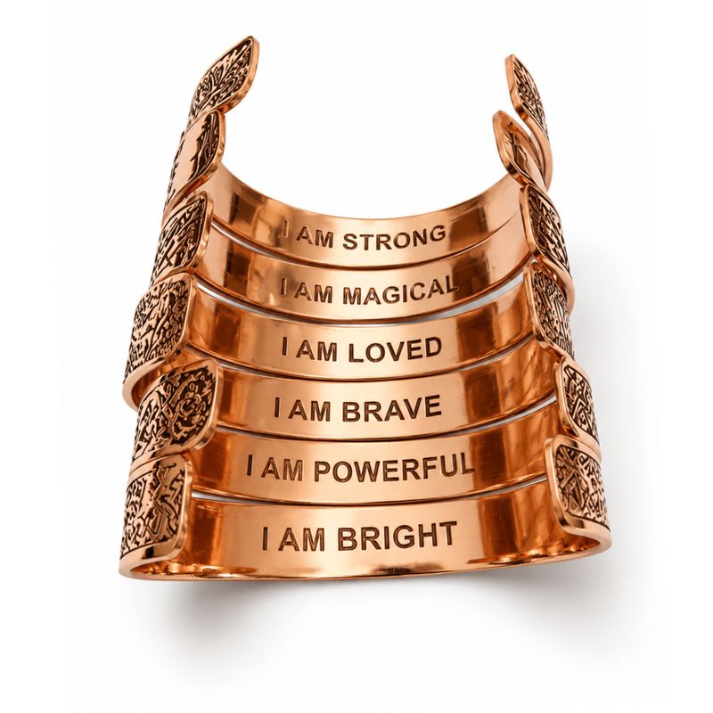 Bracelets Style Médiéval en Cuivre Massif – Gravures Affirmations Assorties