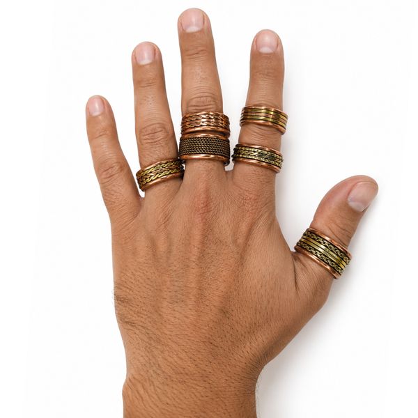 Bagues Classiques en Cuivre – Bandes Gravées Assorties