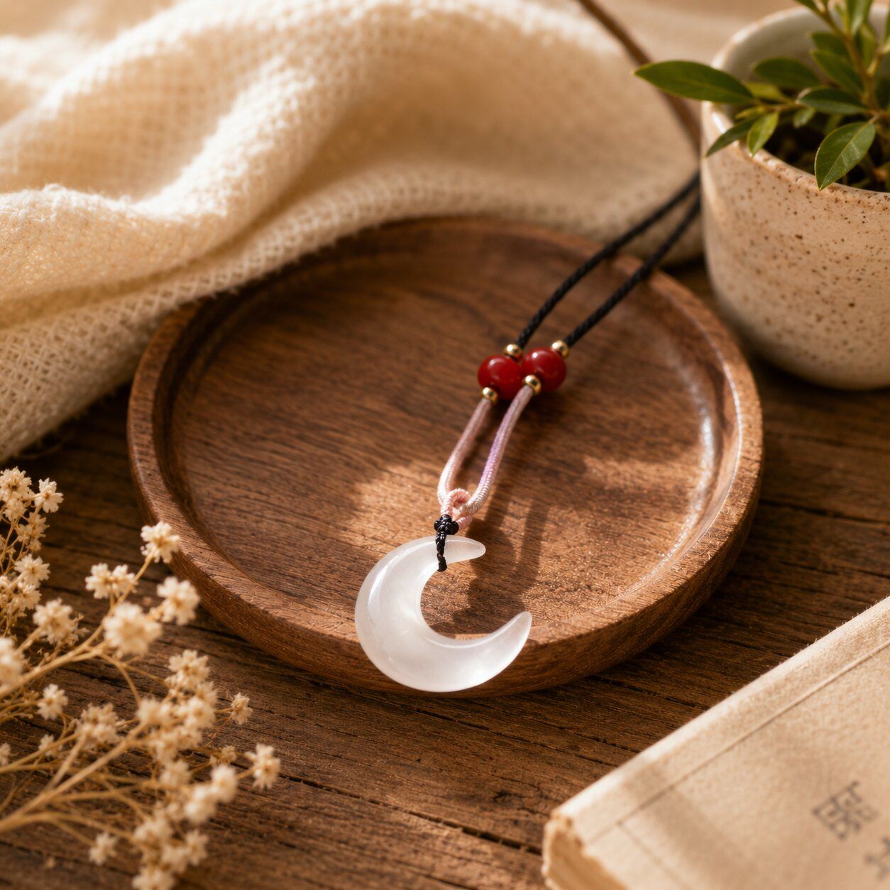 Collier à cordon avec pendentifs en pierres précieuses