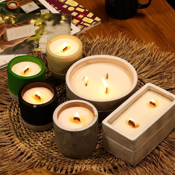 Bougies en Béton à Mèche en Bois
