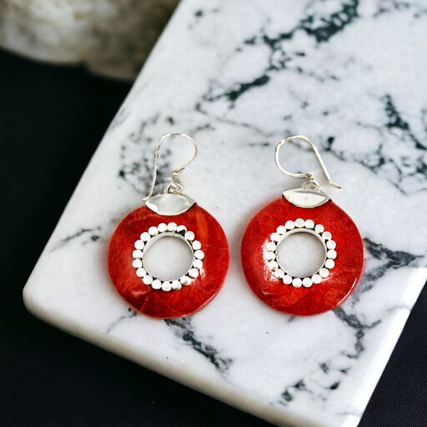 Boucle d'oreille Argent-925 Corail imitation