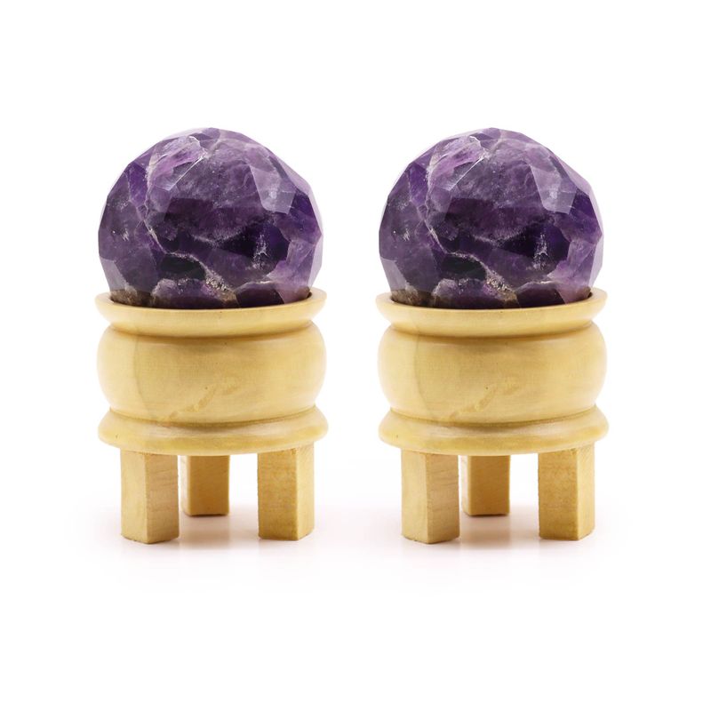 Boule de Guérison à Facettes avec Gemmes et Support - Quartz Rose