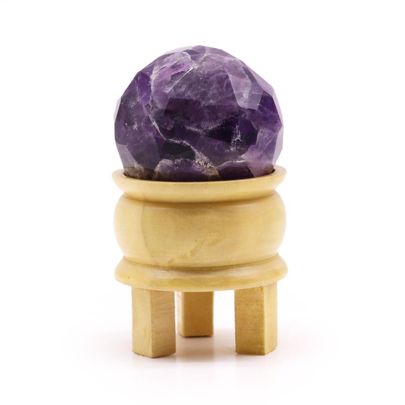 Boule de Guérison à Facettes avec Gemmes et Support - Quartz Rose