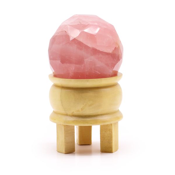 Boule de Guérison en Pierre Naturelle Facettée avec Support - Quartz Rose