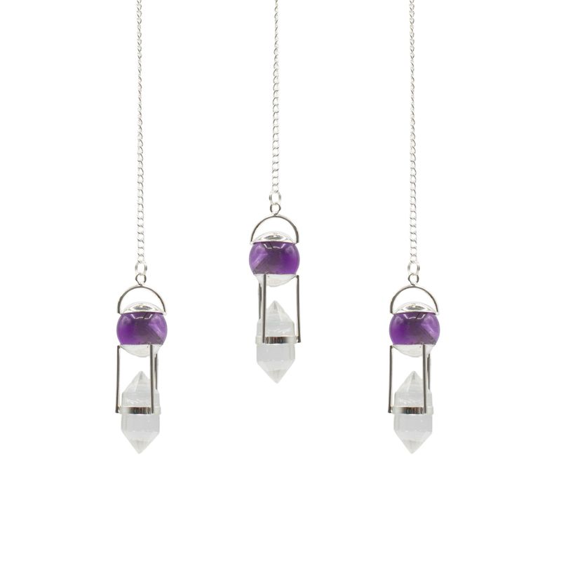 Le Chercheur de Vérité – Pendule Double Énergie en Améthyste & Cristal de Roche Double Terminaison