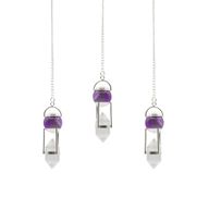 Le Chercheur de Vérité – Pendule Double Énergie en Améthyste & Cristal de Roche Double Terminaison