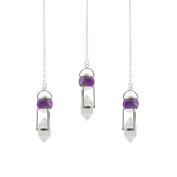Le Chercheur de Vérité – Pendule Double Énergie en Améthyste & Cristal de Roche Double Terminaison