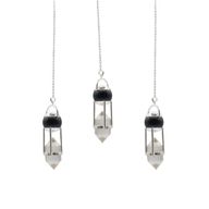 Le Voyant des Ombres – Pendule Double Énergie – Sphère d'Obsidienne & Cristal de Roche Double Terminaison