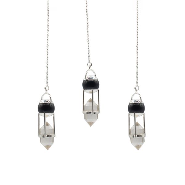 Le Voyant des Ombres – Pendule Double Énergie – Sphère d'Obsidienne & Cristal de Roche Double Terminaison