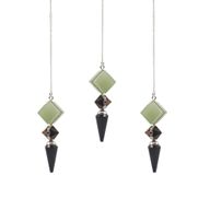 Le Bâtisseur des Mondes – Pendule Triple – Agate Noire, Aventurine Verte & Œil de Tigre