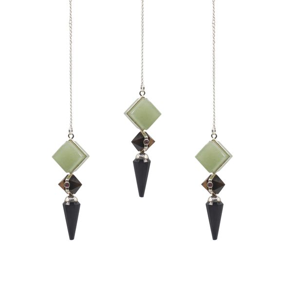 Le Bâtisseur des Mondes – Pendule Triple – Agate Noire, Aventurine Verte & Œil de Tigre