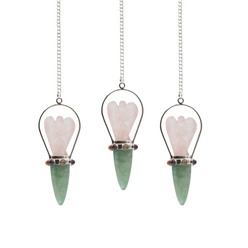L'Oracle du Cœur – Pendule Ange Double – Bande Chakra – Quartz Rose & Aventurine Verte