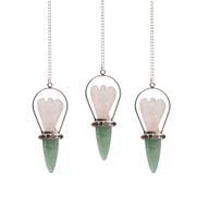 L'Oracle du Cœur – Pendule Ange Double – Bande Chakra – Quartz Rose & Aventurine Verte