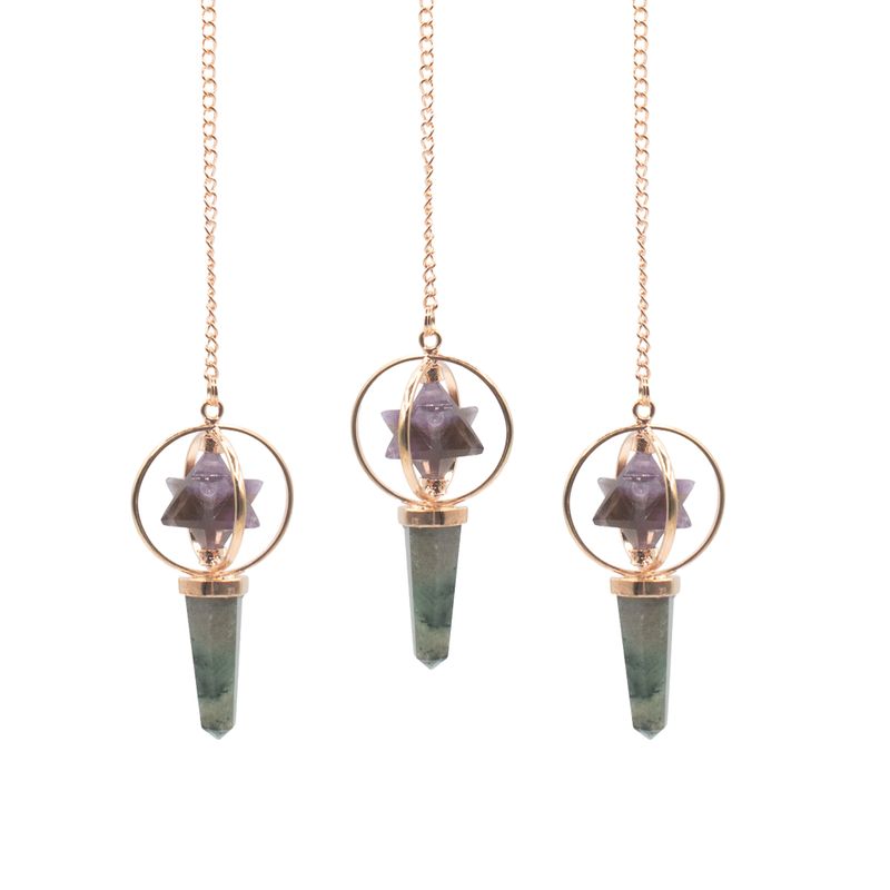 Le Navigateur Cosmique – Pendule Merkaba Rotatif Double – Améthyste & Labradorite