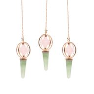 La Boussole du Cœur – Pendule Merkaba Rotatif Double – Quartz Rose & Aventurine Verte