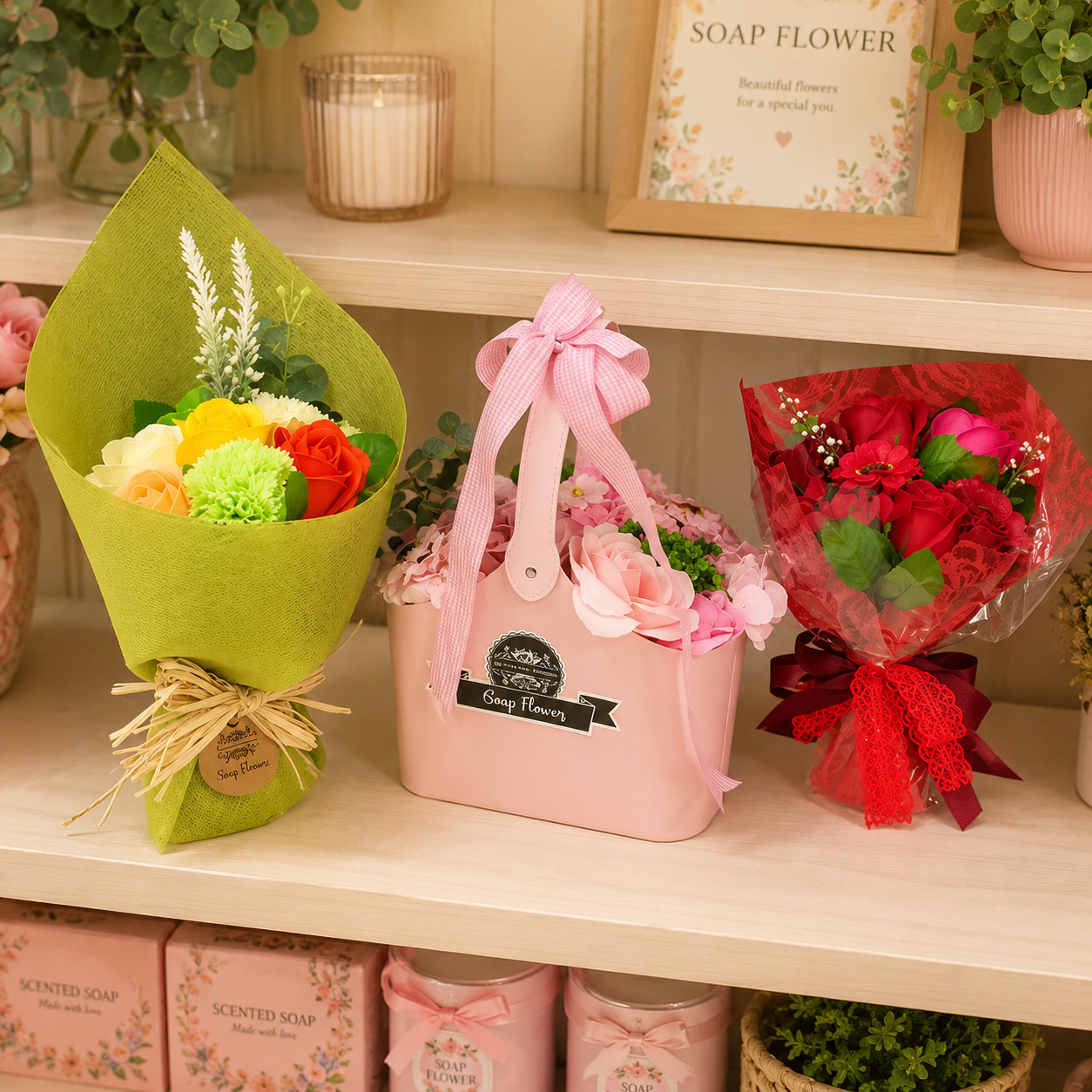 Bouquets et Paniers de Fleurs de Savon Décoratifs