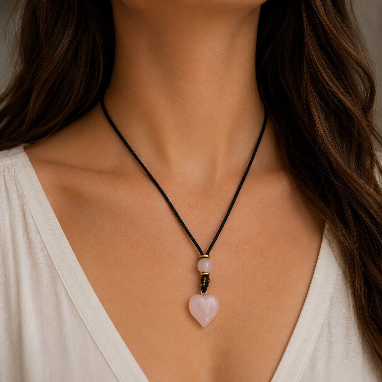 Collier à cordon avec pendentifs en pierres précieuses