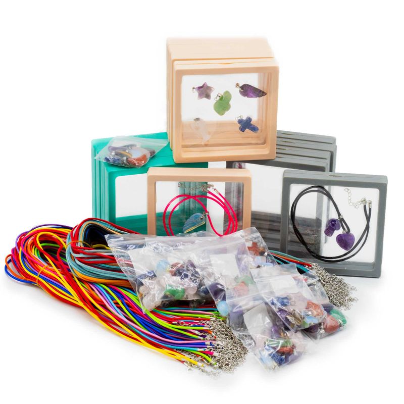 Pack de démarrage Pendentifs en pierres précieuses avec cordons de pendentif et présentoirs à cadre