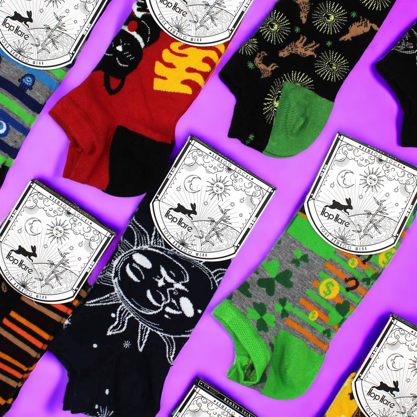 Chaussettes Basses en Bambou Hop Hare – Motifs Ésotériques