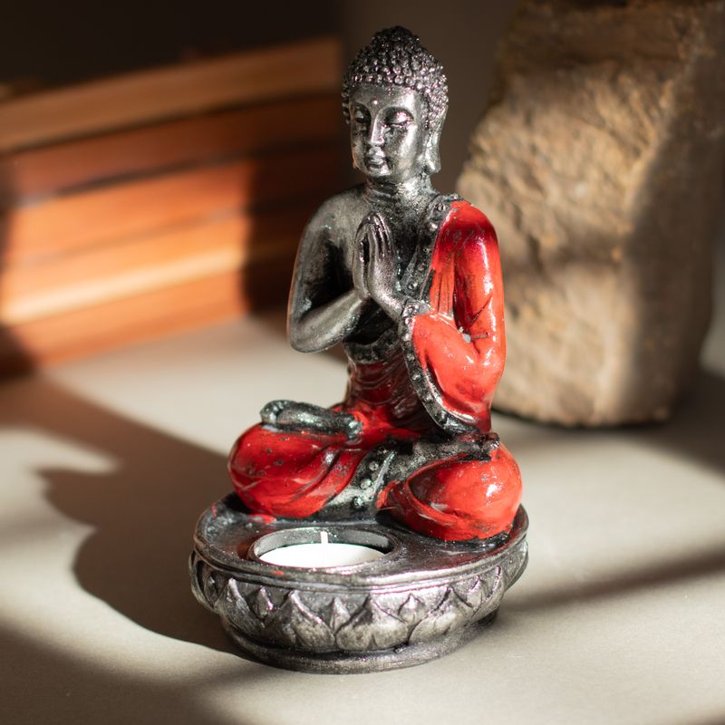 Porte-bougie Bouddha - Rouge - Moyen