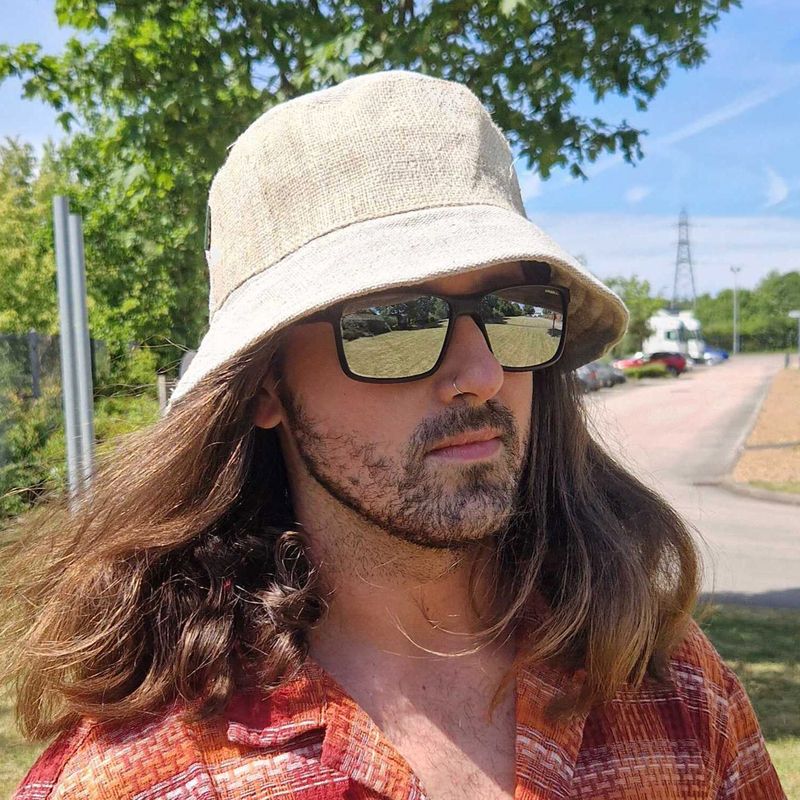 Chapeau boho de festival patché en chanvre et coton - naturel