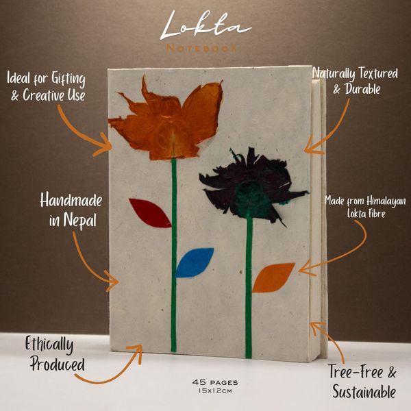 Cahier Lokta moyen (15x12 cm) - 45 pages - Design floral himalayen authentique