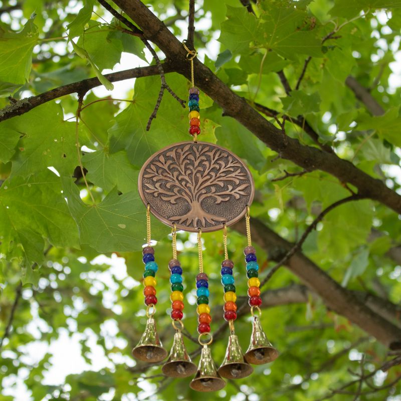 Carillons indiens - Arbre de Vie méditatif - Perles de chakra, 5 cloches - 10 x 36 cm