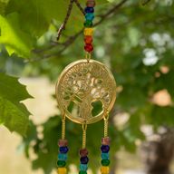 Carillons indiens - Arbre de Vie en laiton avec des perles de chakra - 3 cloches - 6,5 × 31 cm