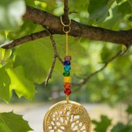 Carillons indiens - Arbre de Vie en laiton avec des perles de chakra - 3 cloches - 6,5 × 31 cm