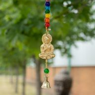 Carillons indiens - Bouddha en laiton avec perles de chakra et cloches en fil - 53 cm