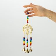 Carillons indiens - Arbre de Vie en laiton avec des perles de chakra - 3 cloches - 6,5 × 31 cm