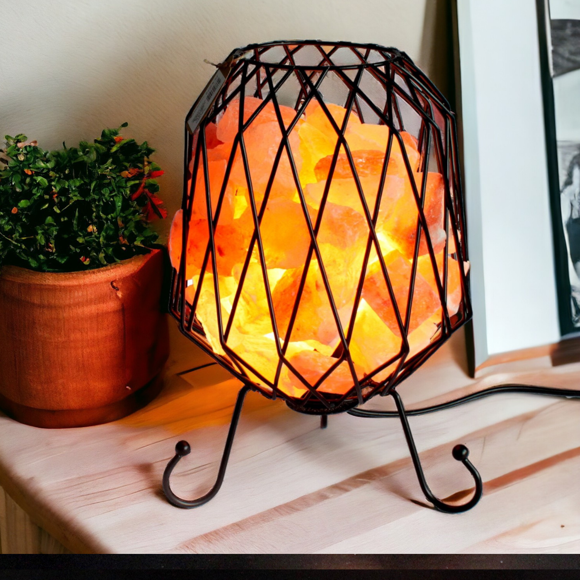 Lampe à Cristaux de Sel de l’Himalaya avec Support Métal