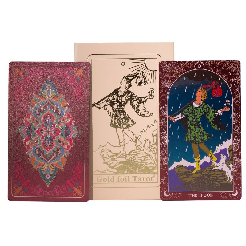 Coffret cadeau de cartes de tarot à feuilles rubis dans une boîte rose - avec livret