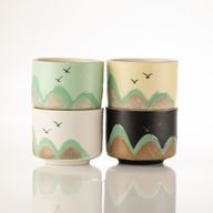Mille milles - Service à thé - Quatre tasses - linge cérémoniel et poignée en bambou
