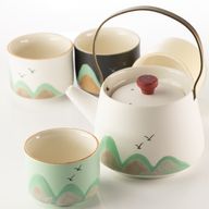 Mille milles - Service à thé - Quatre tasses - linge cérémoniel et poignée en bambou