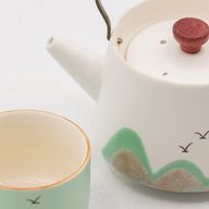 Mille milles - Service à thé - Quatre tasses - linge cérémoniel et poignée en bambou