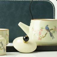 Ensemble de thé de voyage et deux tasses - Oiseau bleu de la dynastie Qing