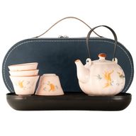 Ensemble de théière de voyage et quatre tasses - style citrouille vintage rose