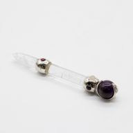 Baguette prismatique céleste - Sphère en cristal mouvante d'améthyste - Tige en quartz - 12 cm