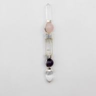 Bâton de l'Axe de Grâce - Sphères d'améthyste et de quartz rose, tige en quartz - 12 cm