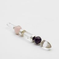 Bâton de l'Axe de Grâce - Sphères d'améthyste et de quartz rose, tige en quartz - 12 cm