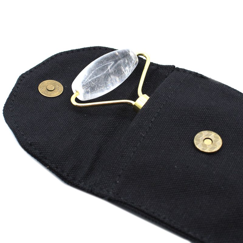 Rouleau pour le visage en pierre gemme - quartz cristal de roche avec pochette