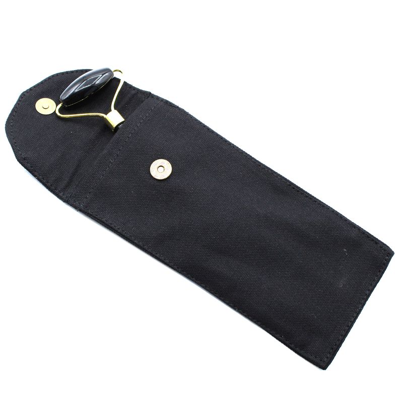 Rouleau facial en pierre précieuse - obsidienne noire avec pochette