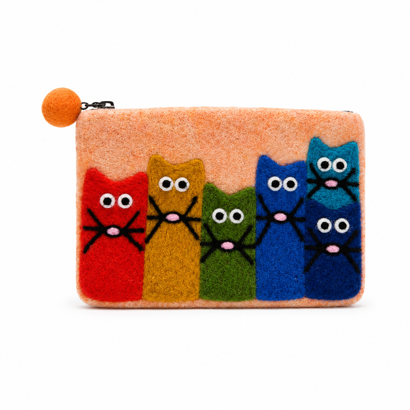 Porte-monnaie en feutre du Groupe Chat Curieux - (3 couleurs assorties)