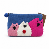 Pochette en feutre avec trois chats dodus - (3 couleurs assorties)