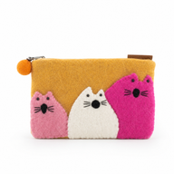 Pochette en feutre avec trois chats dodus - (3 couleurs assorties)