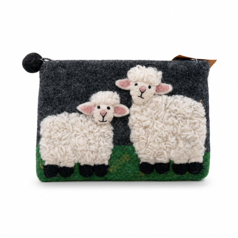 Pochette zippée en feutre de mouton, style campagne classique (3 assorties)