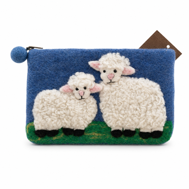 Pochette zippée en feutre de mouton, style campagne classique (3 assorties)